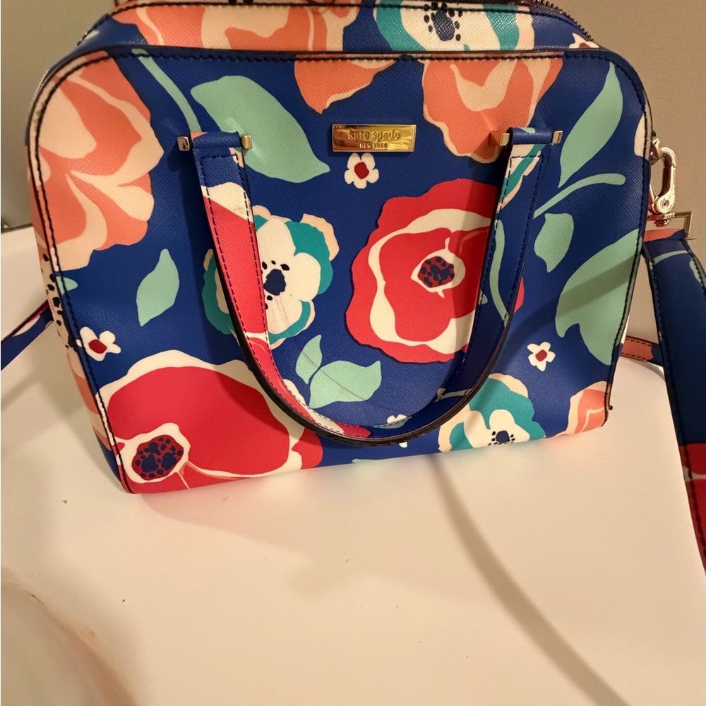 Kate Spade Blue and Red Floral Satchel - Picture 3 of 8